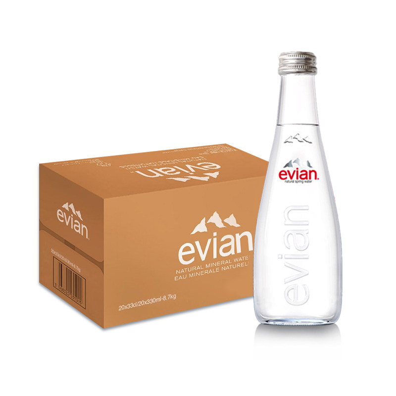 法国高端进口evian依云玻璃瓶天然矿泉水330ml20瓶饮用水