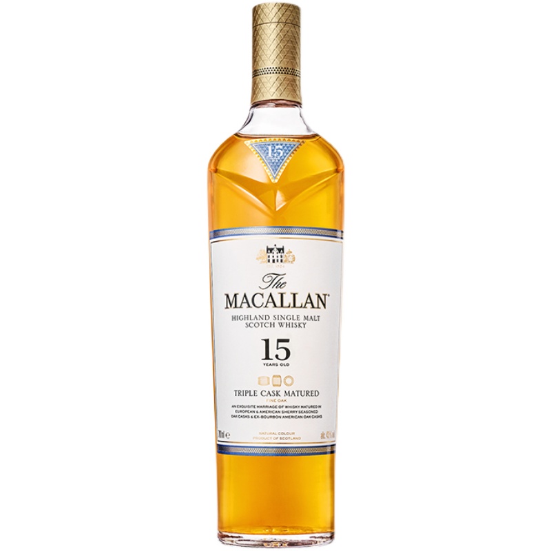 麦卡伦15年黄金三桶macallan单一麦芽苏格兰威士忌700ml洋酒正品