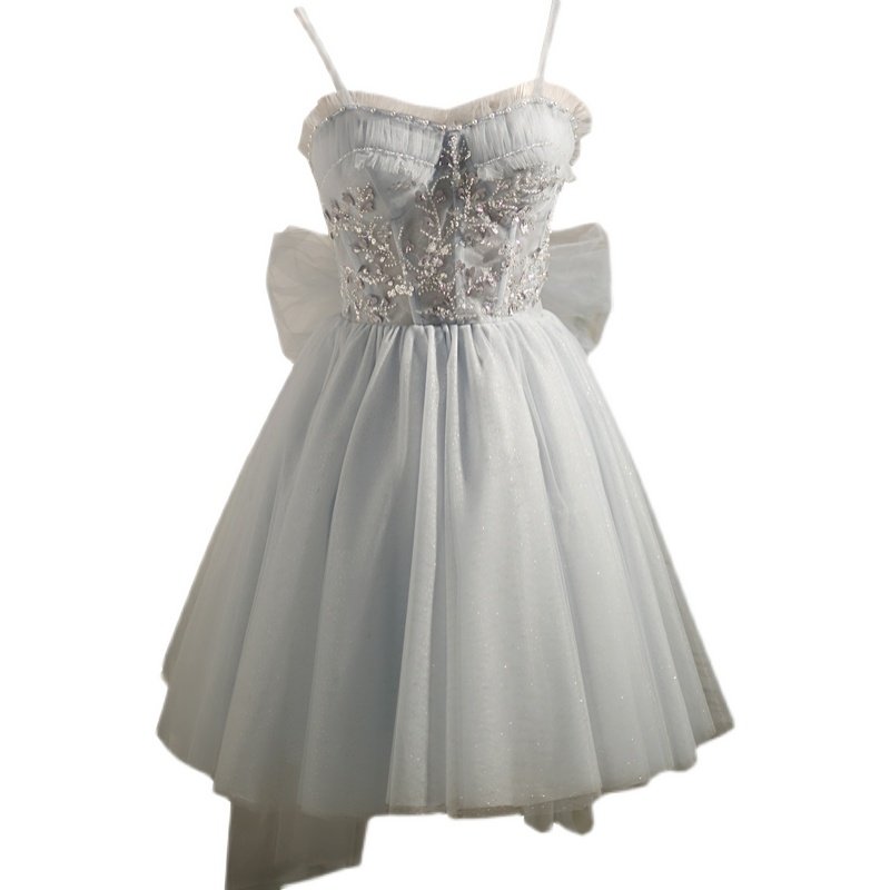 灰色梦幻小礼礼服纱裙蝴蝶结仙女森系公主短裙礼服
