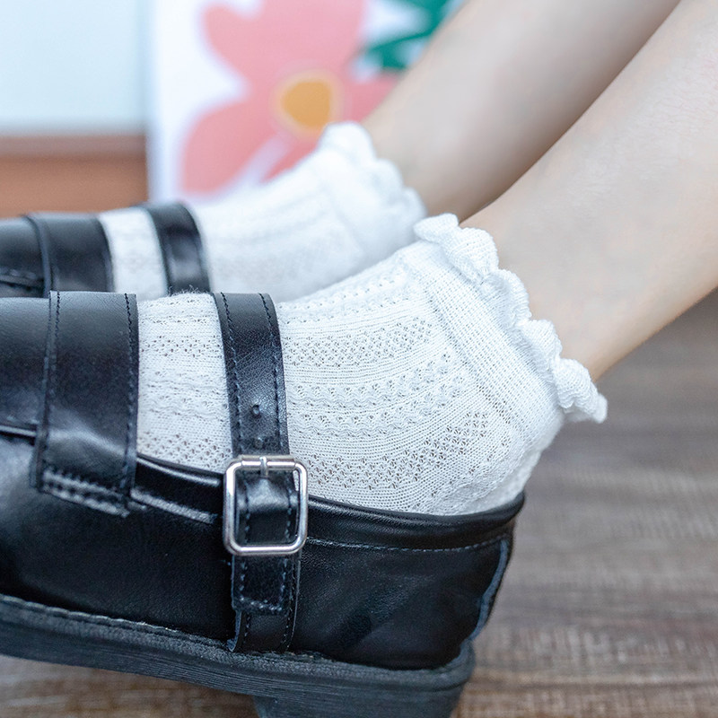 白色袜子袜子女女士夏天薄款洛丽塔泡泡花边中筒短袜