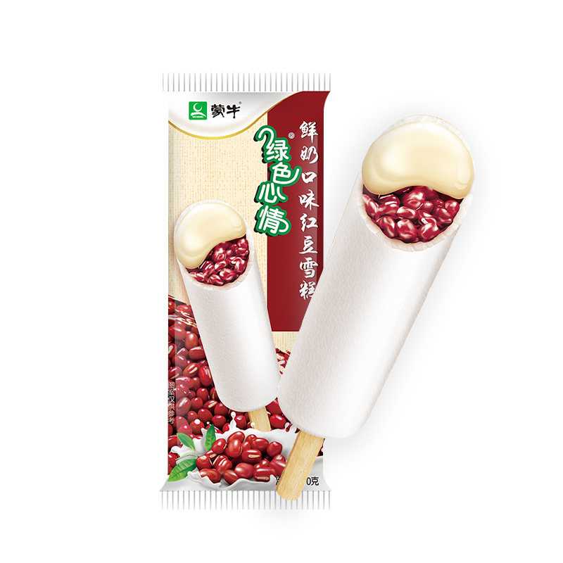 蒙牛绿色心情系列鲜奶红豆口味雪糕炼乳冰淇淋冰激凌冰棍5支
