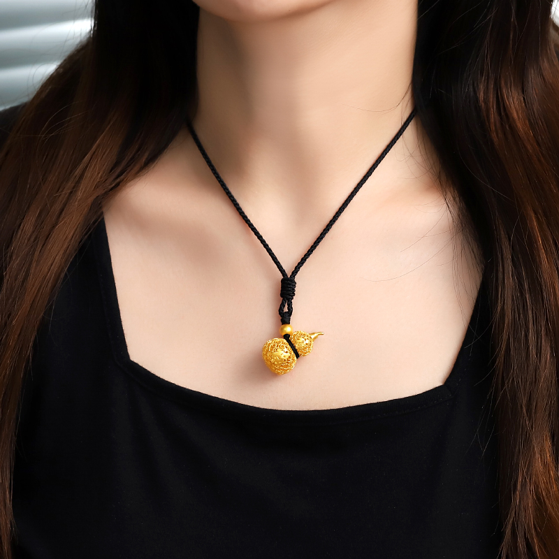 古法传承黄金金葫芦吊坠镂空足金金福禄编项链颈饰