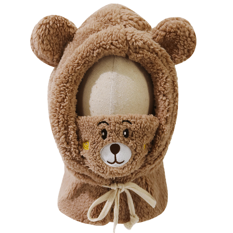 可爱小熊耳朵套头帽一体冬季加厚保暖包头帽骑车防风毛绒帽护耳