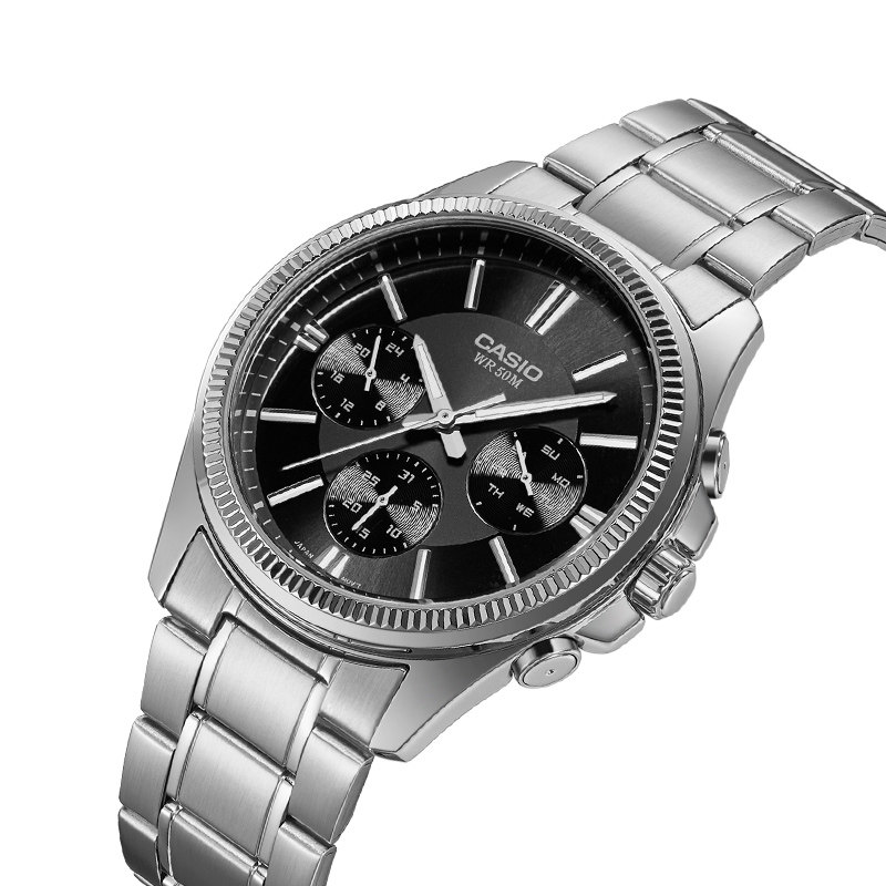 卡西欧casio手表三眼商务钢带防水男士石英表mtp-1375d-1a日韩腕表