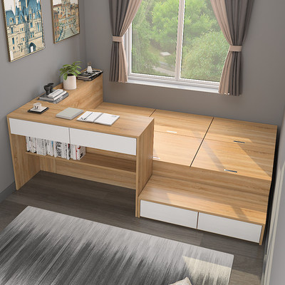 定制榻榻米床小户型写字台书桌一体单人床大容量储物板式床