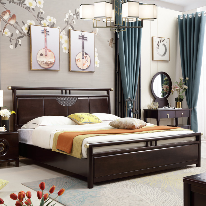新中式主卧檀木乌金15m双人床国风中国简约18m实木床