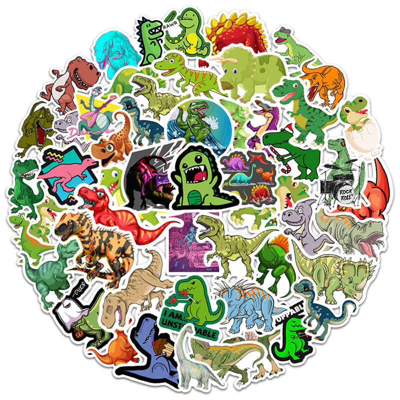 50张恐龙霸王龙儿童卡通贴纸头盔行李拉杆箱笔记本吉他防水贴纸