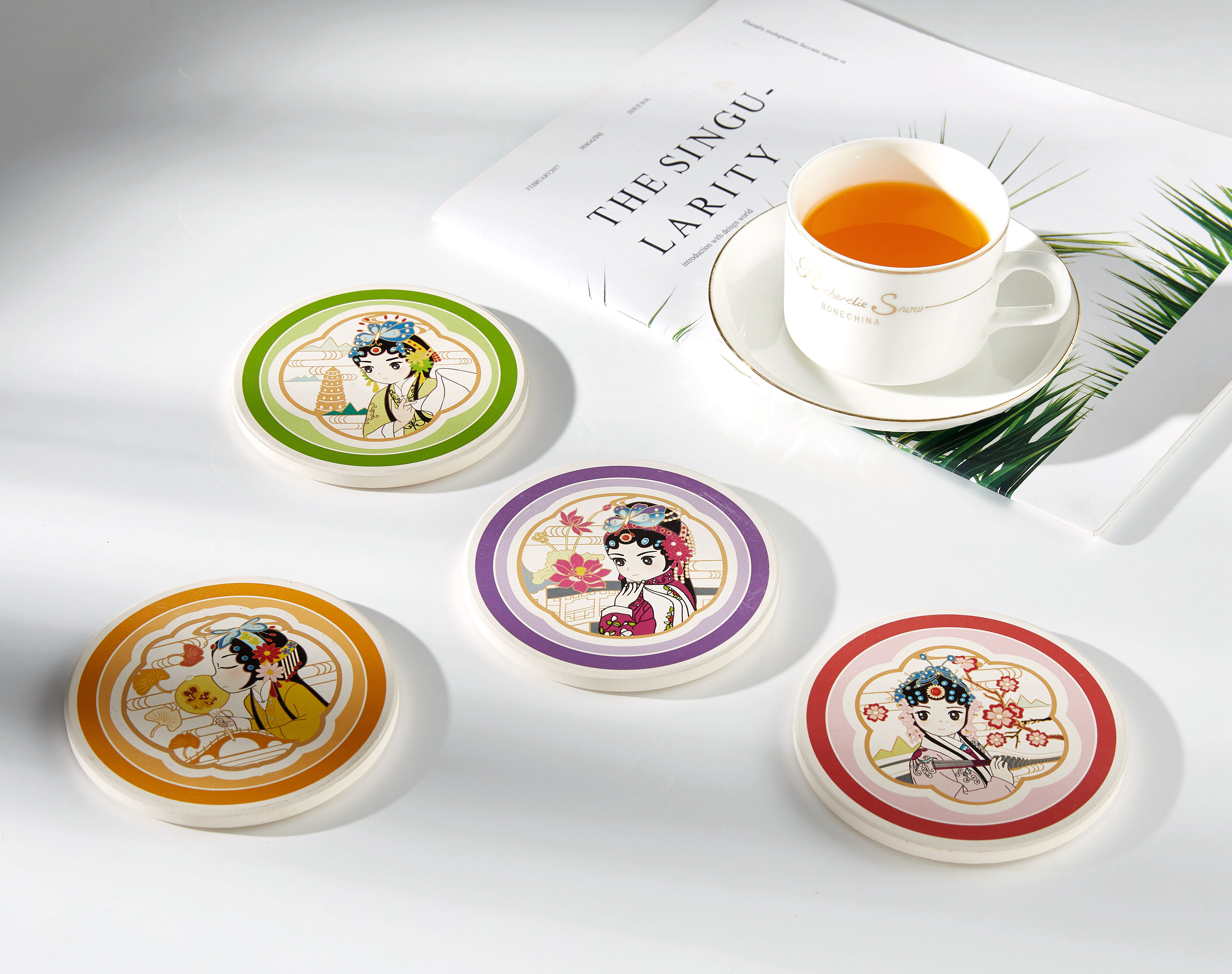 杯垫苏州山塘昆曲文化创意定制卡通杯垫