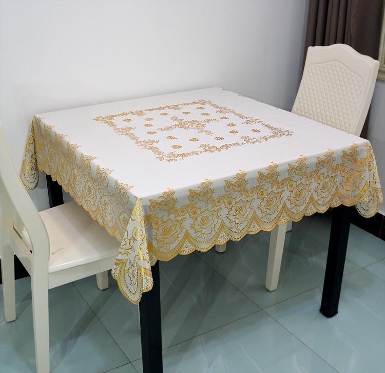 四方方桌台布正方形麻将桌餐桌桌布烫金家用塑料桌布