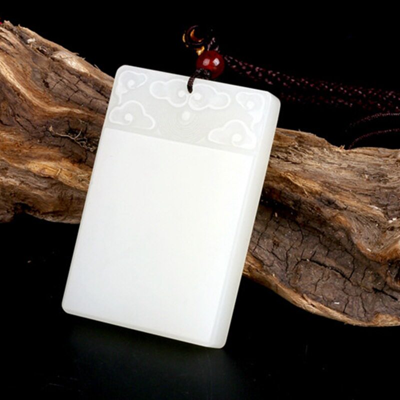 新疆和田羊脂白玉牌子吊坠男女祥云平安无事玉佩颈饰