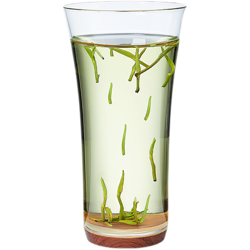 专用木底绿茶茶杯龙井透明玻璃喝水水杯家用玻璃杯