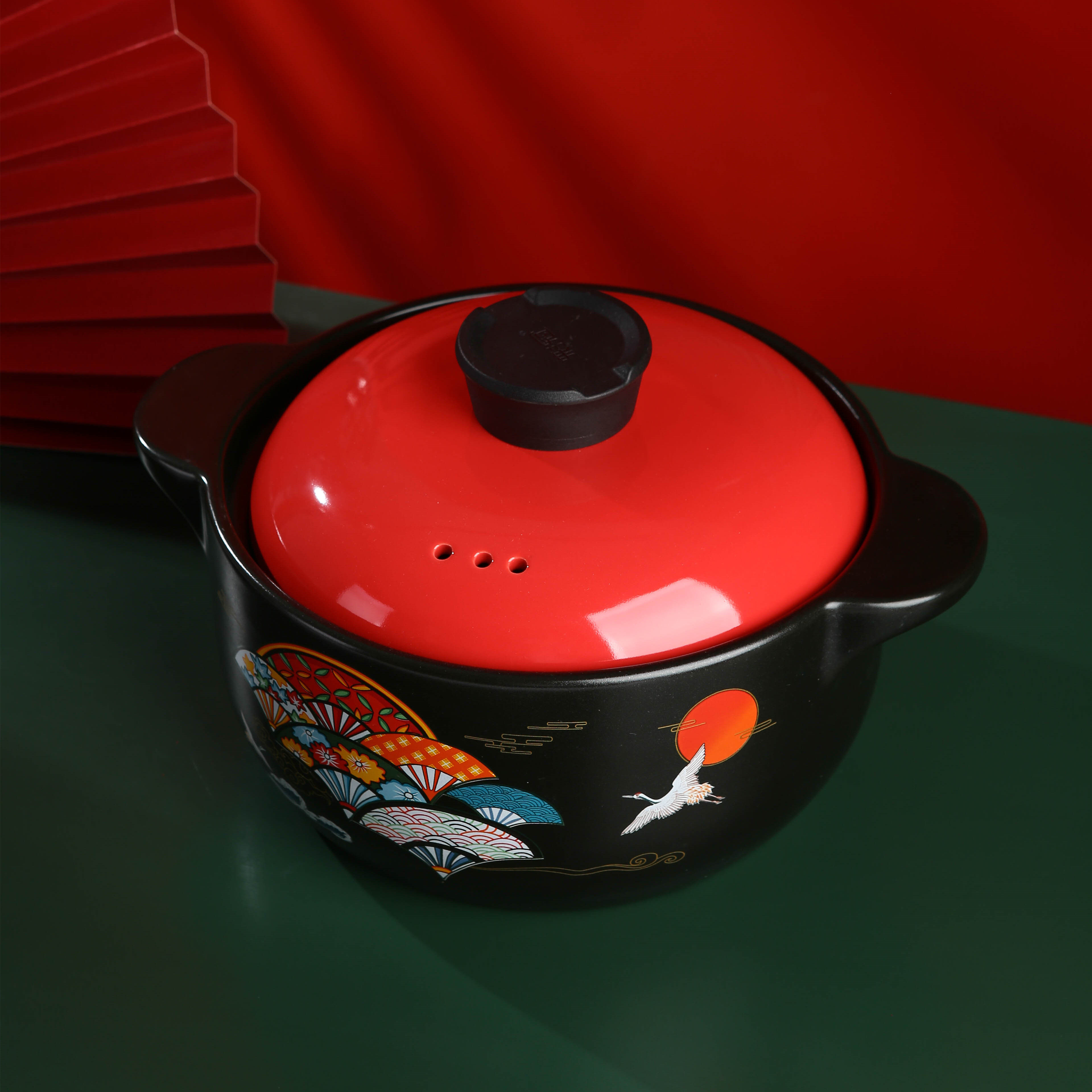 彩冠国潮仙鹤砂锅炖锅煲汤汤锅家用燃气明火炖锅