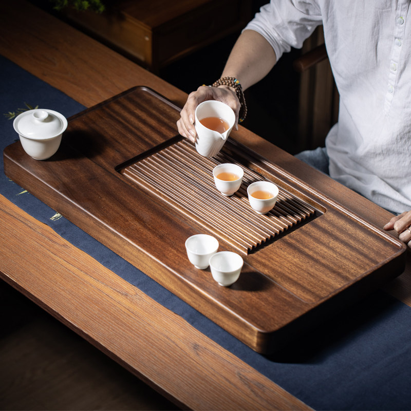 茶台整块实木茶盘胡桃木木质简约家用大号排水茶盘