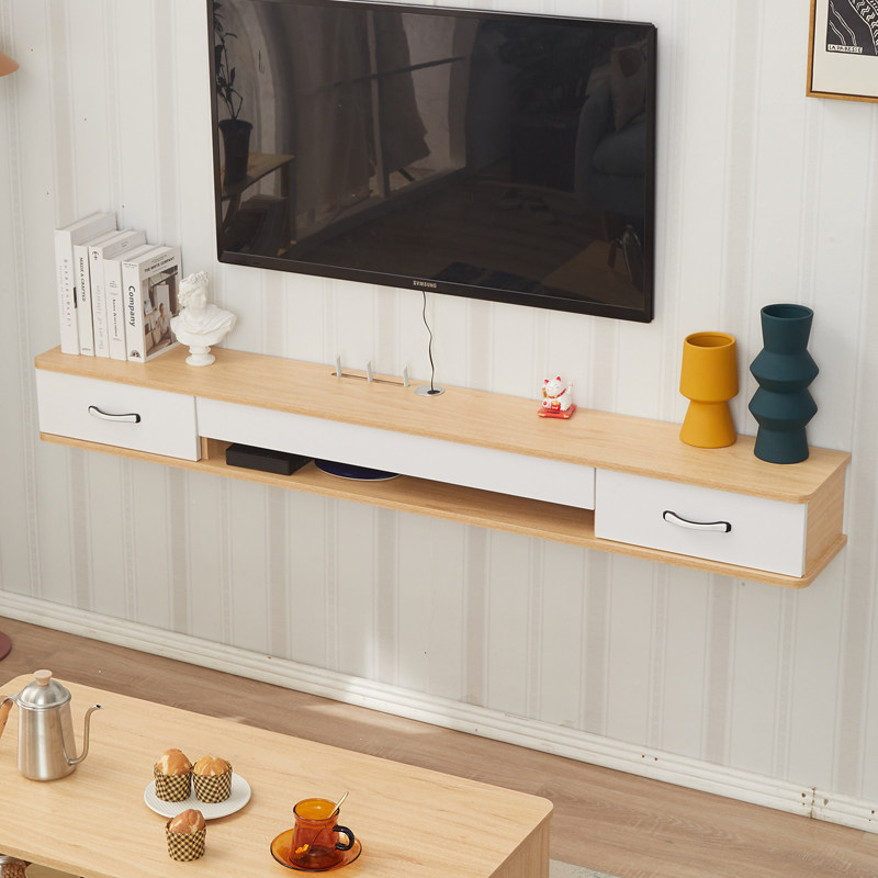 壁挂电视柜吊柜挂墙悬挂简易实木小户户型超窄搁板