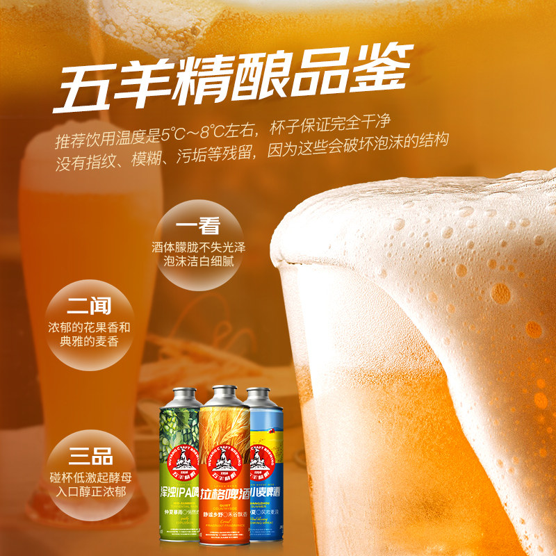 啤酒精酿新品五羊1lx2瓶装小麦酿造原浆多种啤酒