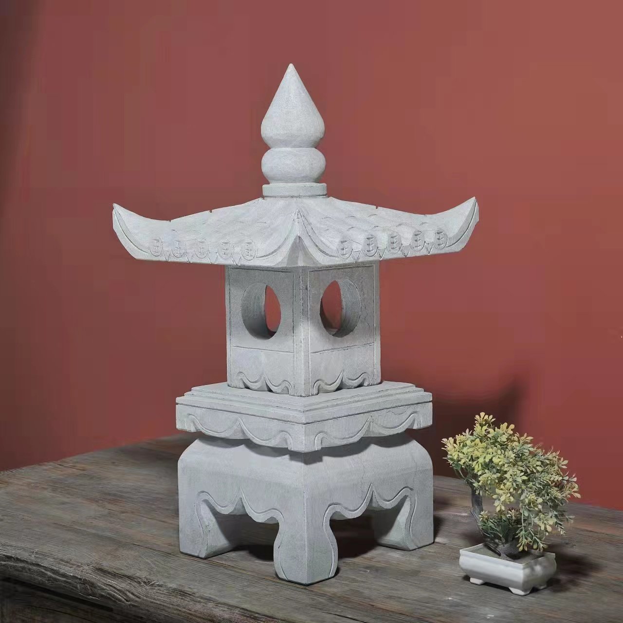 石雕草坪太阳能石灯仿古石材天然园林室内石灯笼石雕