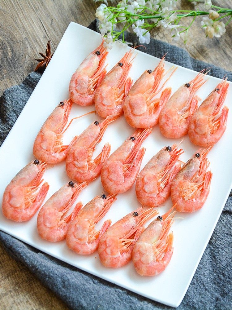 北极甜虾熟冻带籽刺身冰虾即食海鲜新鲜虾甜冻虾