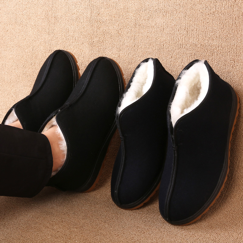 东北北大棉鞋冬季老北京布鞋男纯羊毛老人爷爷加肥高帮鞋