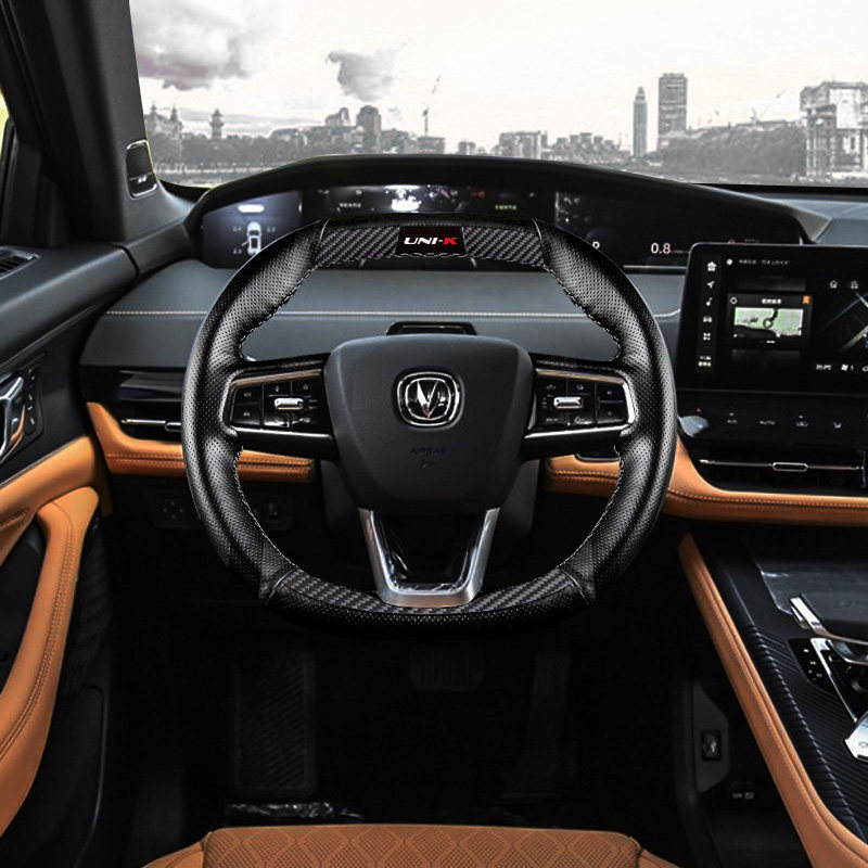 适用于22款长安unik真皮手缝方向盘内饰改装unik方向盘套