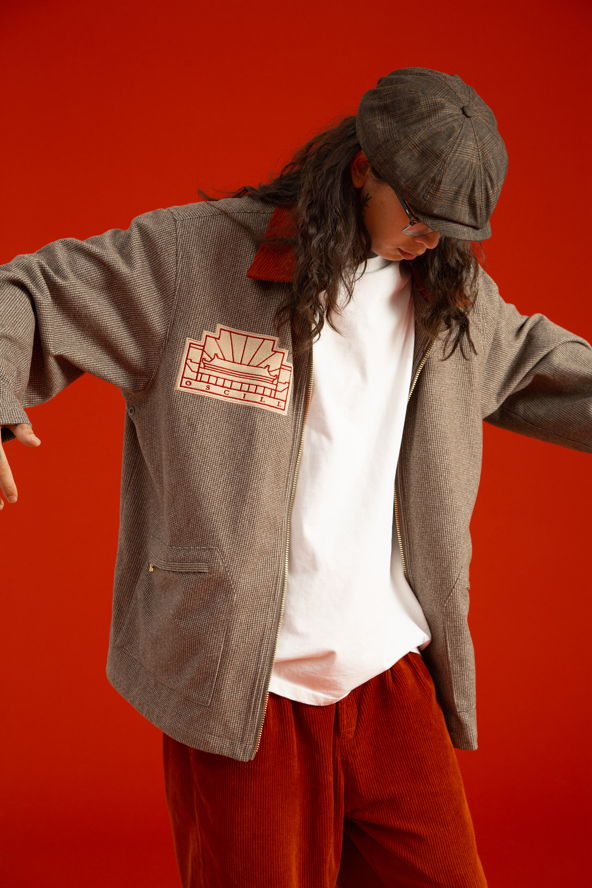 oscill天安门国门千鸟格夹克宽松中厚毛呢外套男女夹克