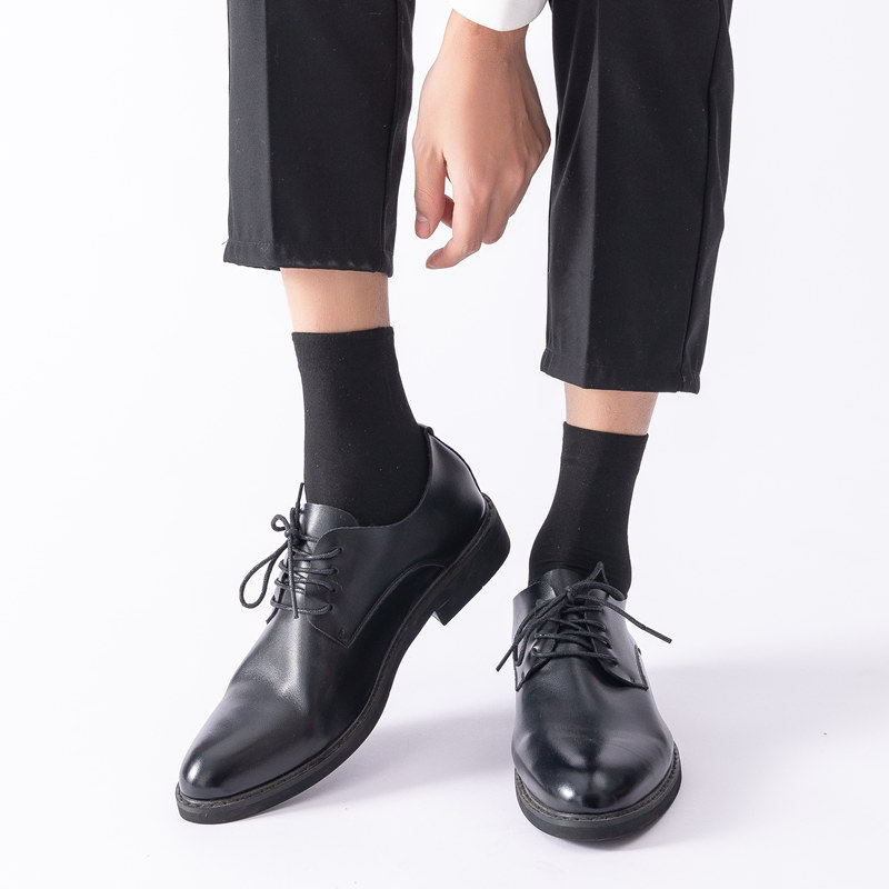 西装皮鞋袜子男绅士春夏丝薄黑色灰色商务中筒短袜