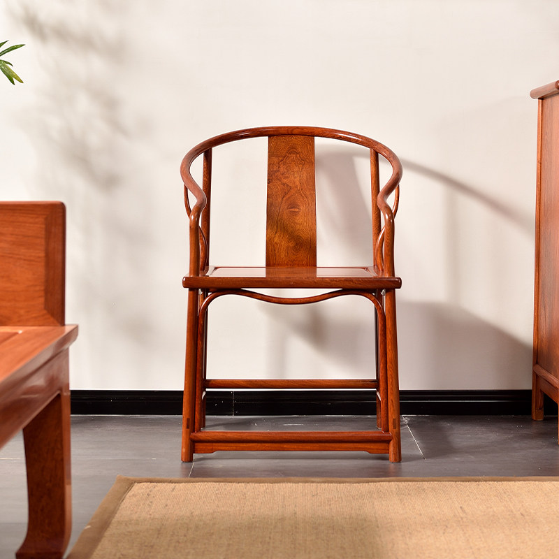 名佳红木家具思远圈椅缅甸花梨木大紫檀明式休闲椅红木椅凳