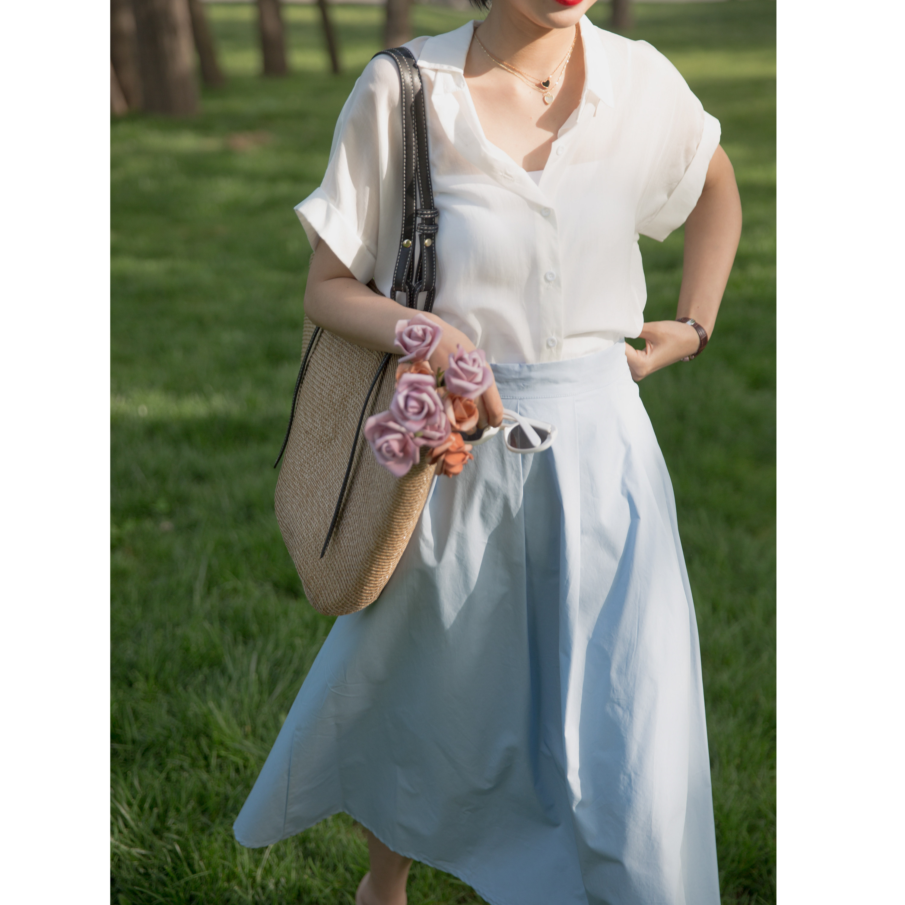 半身夏季优雅解决所有搭配纯色中长百搭法式半身裙