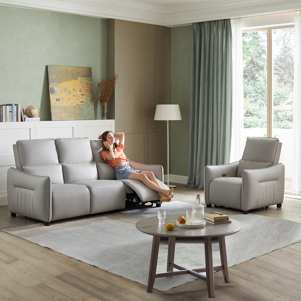 慕容现代简约电动多功能三人位组合沙发大小户型头等功能沙发