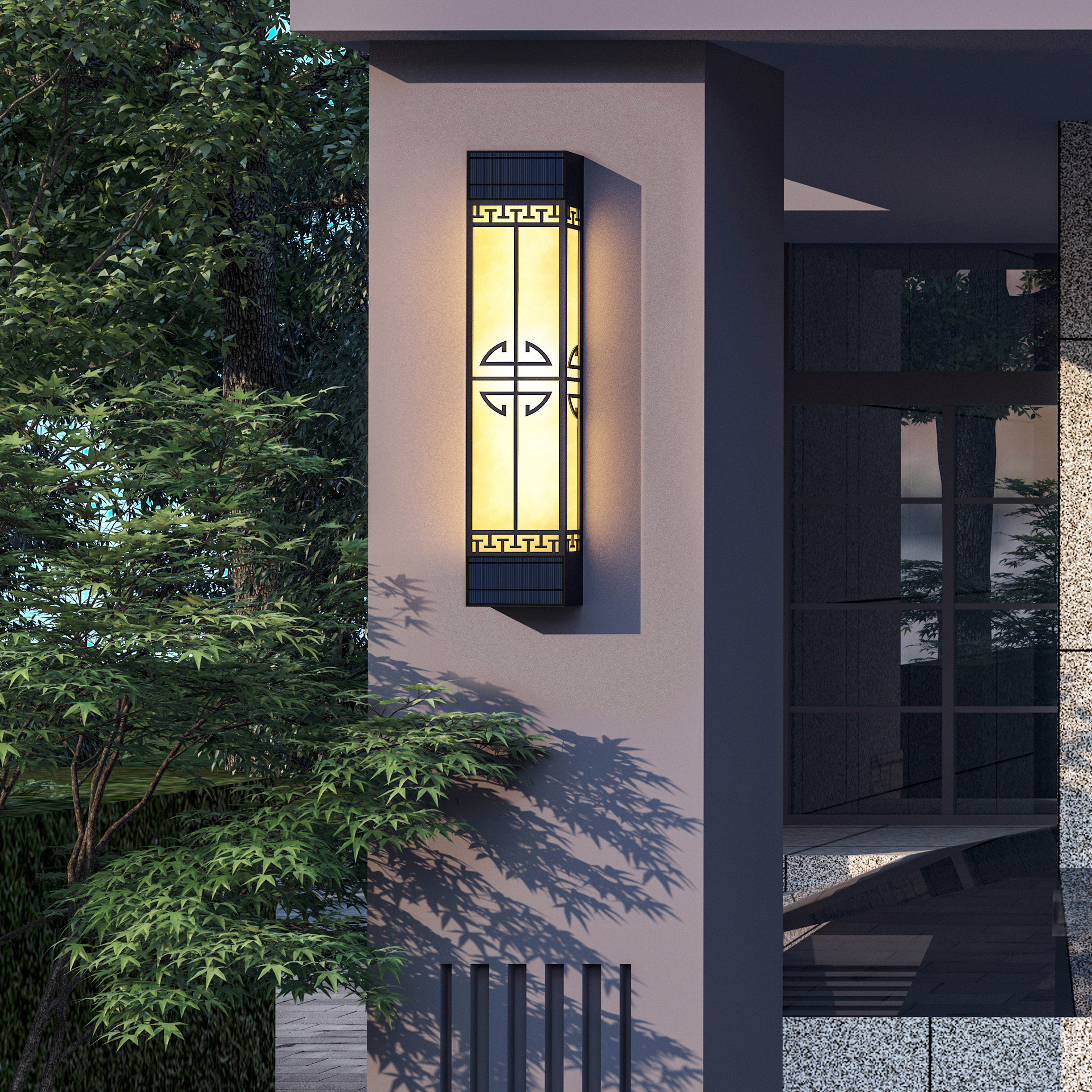 新中式仿云石户外太阳能壁灯别墅酒店庭院大门外墙壁灯客厅卧室