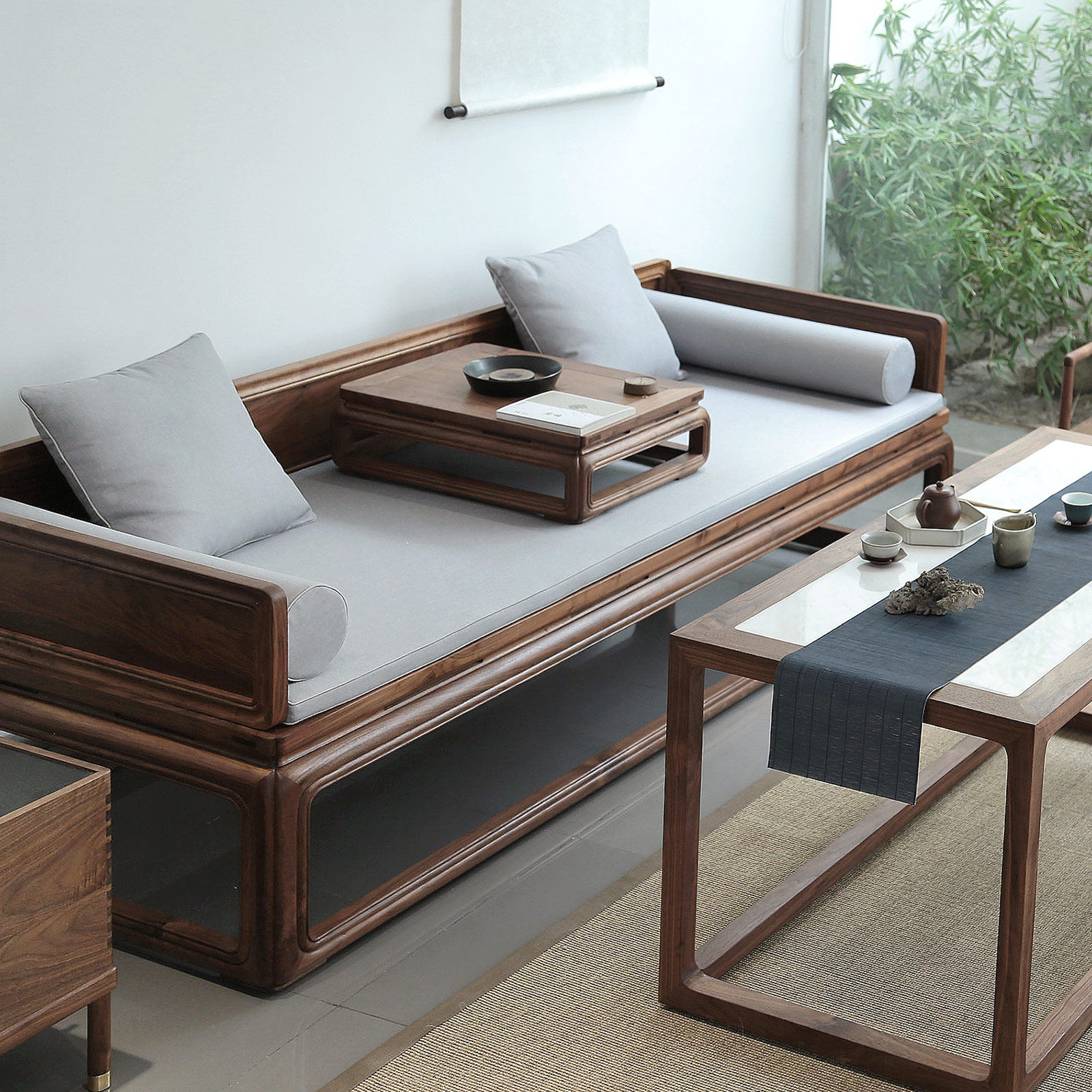 璞木复古沙发组合客厅家具禅意简约实木新中式罗汉床