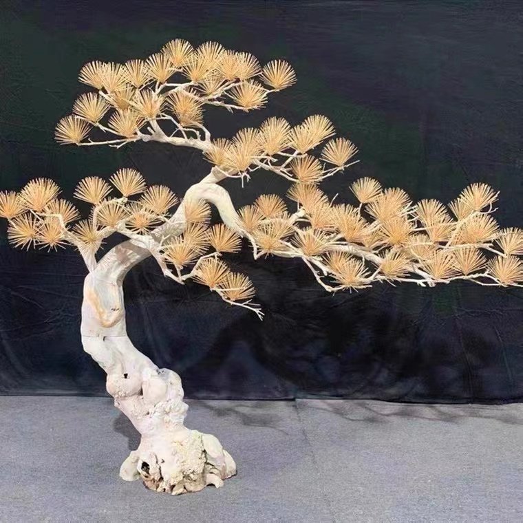 仿真雪松马尾松商场装饰高端松树摆件植物景观造景松树实木雕刻树