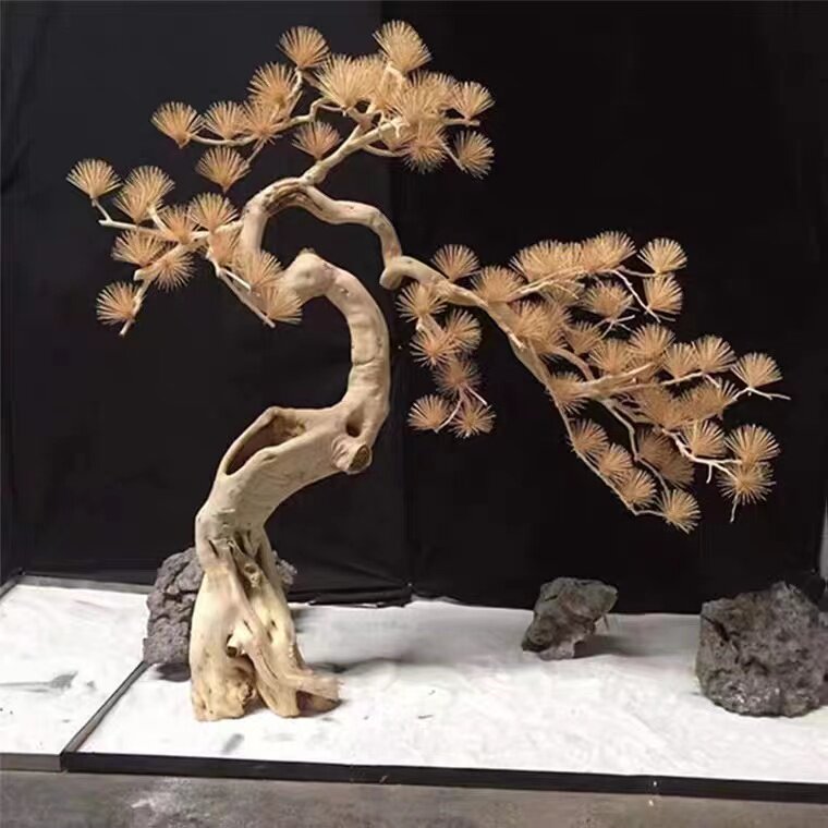仿真雪松马尾松商场装饰高端松树摆件植物景观造景松树实木雕刻树