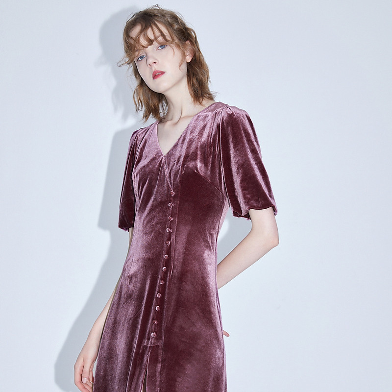 miss cocoon秋装新款女装古典韵味质感丝绒复古风连衣裙