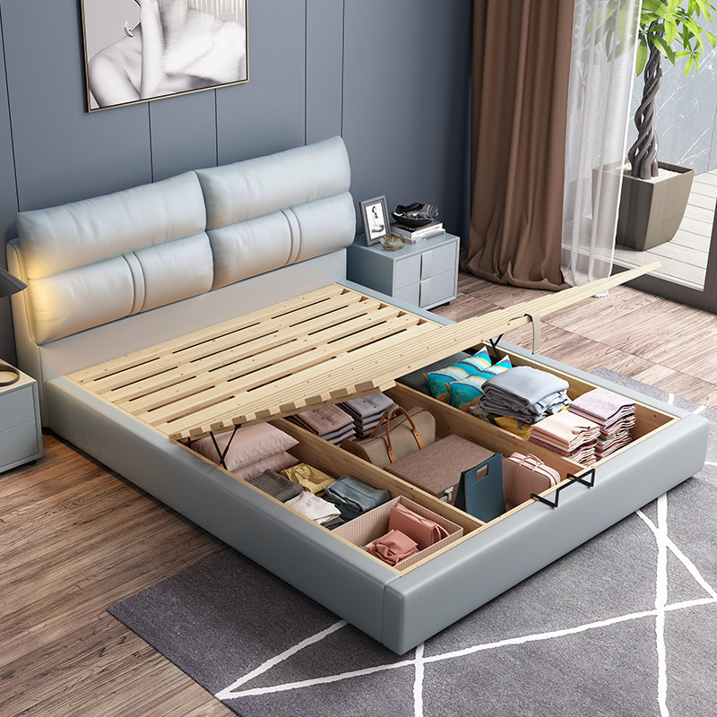 网红软床高箱储气压双人婚床单双人家具卧室18米皮艺床