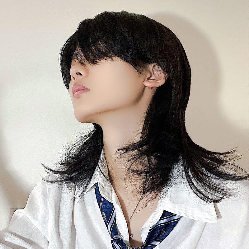 假发狼尾男韩版帅气日系武士头鲻鱼头cos自然整顶假发