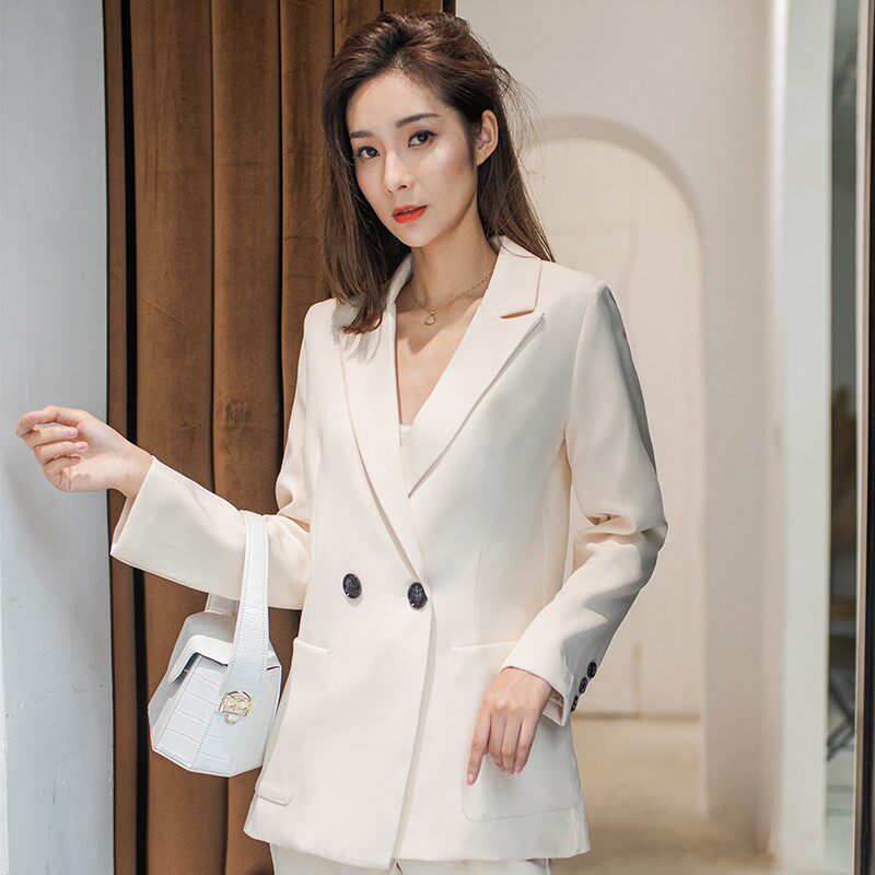 浅色件套两件职业装春秋时尚气质松显西装宽松套装