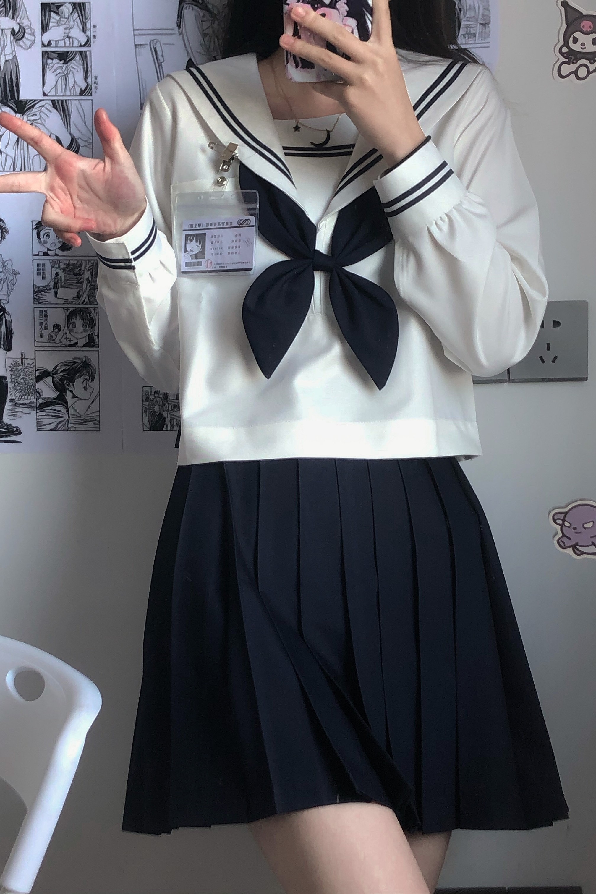 正统服梦水手基础中间长袖二本jk白二本襟全学生校服