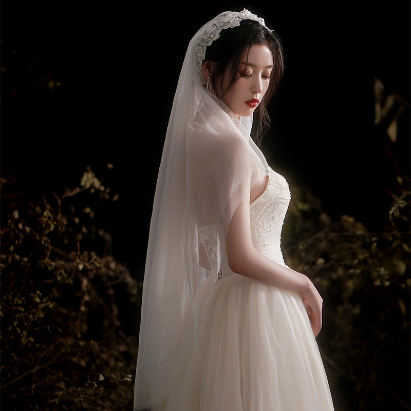 拍照新娘结婚主婚纱头纱超仙森森系网红道具头纱