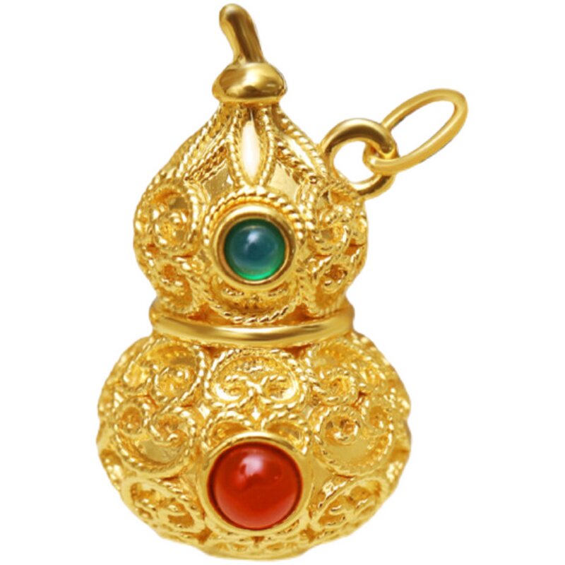 黄金福禄石女红宝石红宝au750项坠18k金葫芦珍珠颈饰