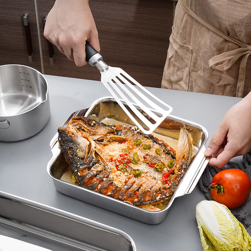 不锈钢加深菜碟汤盘烤箱烤盘蒸盘长方形烤鱼盘子盘