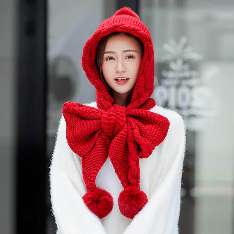 套装百搭一体围巾秋冬冬季帽子毛线韩版搭连帽子
