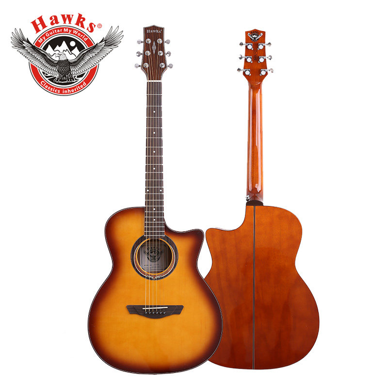 【吉他-民谣吉他】正品hawks鹰牌民谣原声木吉他缺角全角旅行琴初