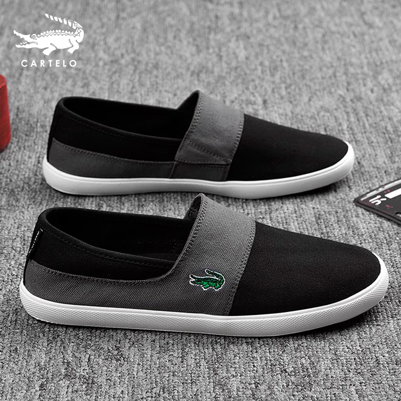 鳄鱼男鞋夏季透气百搭情侣帆布鞋男士休闲鞋平底一脚蹬布鞋懒人鞋
