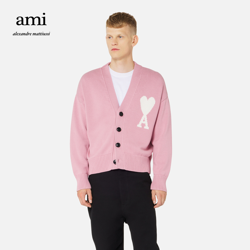 Ami Paris 男女同款22春夏新品Ami de Coeur爱心V领开衫毛衣