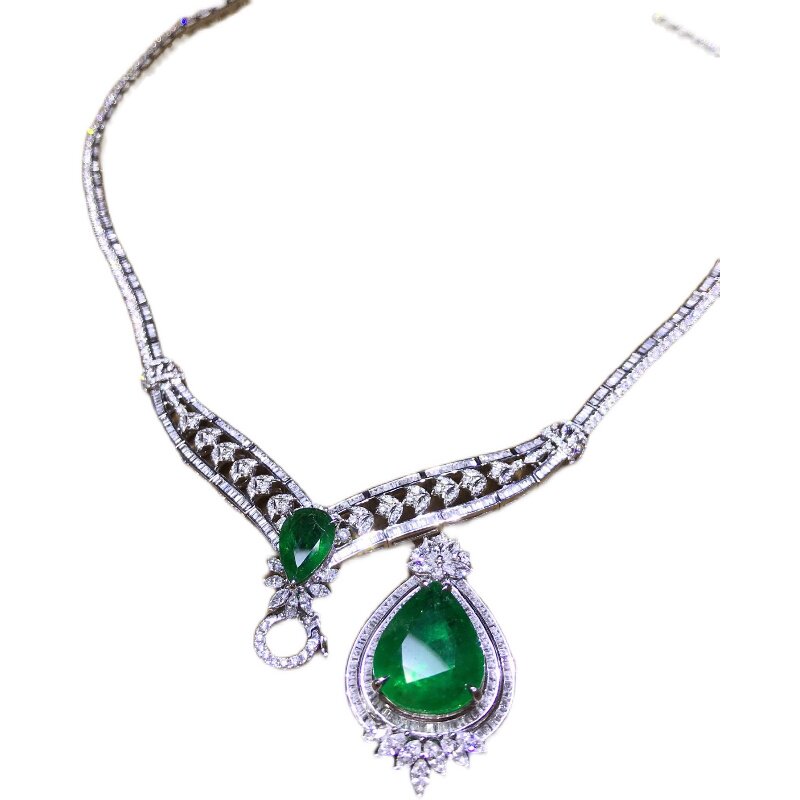 18k收藏阿富汗稀有贵族吊坠项链金天然祖母绿green颈饰