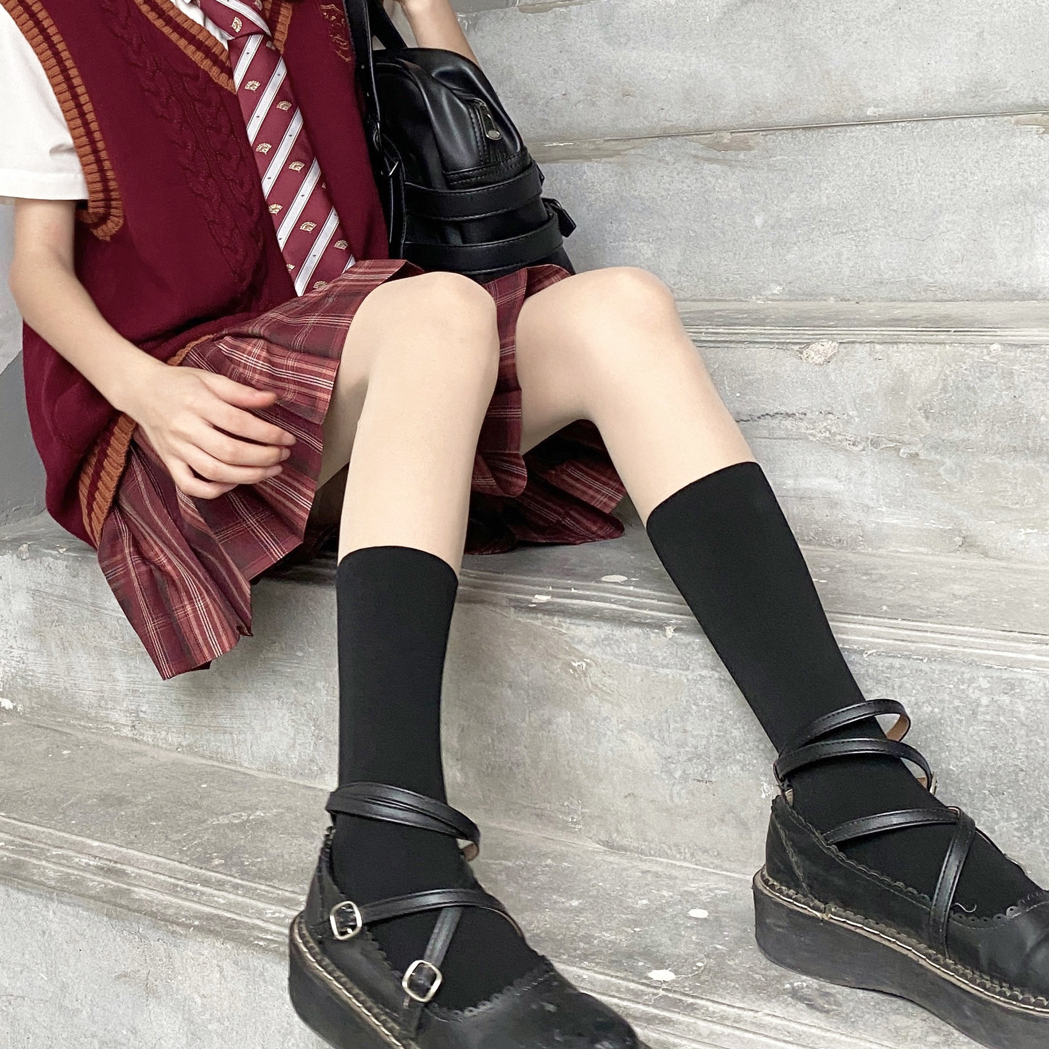 拼接jk搭配日系丝袜两色小腿过膝秋冬加绒打底裤