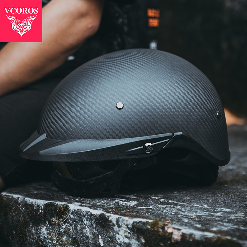 vcoros碳纤维复古头盔半盔巡航摩托车电动车夏季男女摩托车头盔
