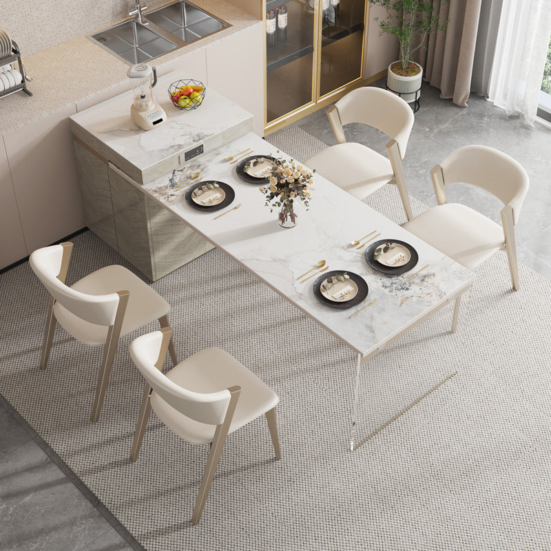 餐桌悬浮浮岛可伸缩家用小户户型玻璃多功能轻奢岛台餐桌