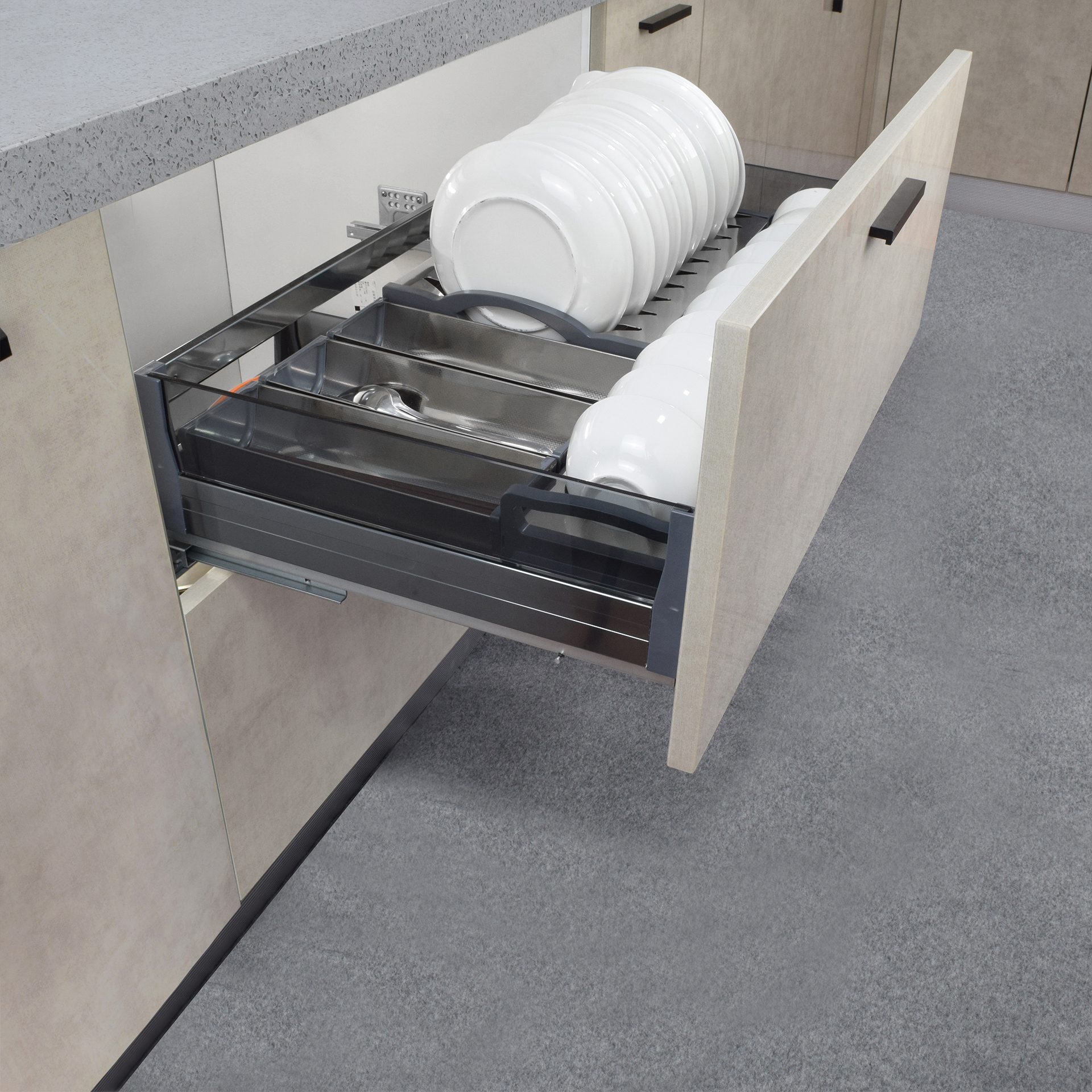 橱柜厨房碗篮拉抽屉双层碗碟拉篮不锈钢太空铝合金拉篮