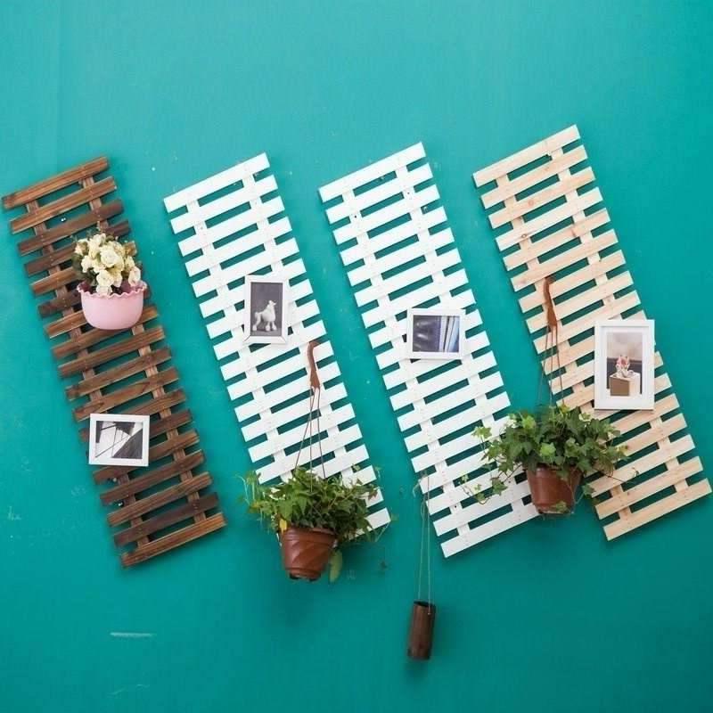 新品墙上木条格子花架白色阳台壁挂装饰墙面花架